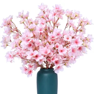 6Pcs Artificial Cherry Blossom Branches Decor Fake Flowers 16" Silk Faux Flowers for Decoration Spring Peach Bouquet Home Wedding Bedroom Party Japanese Garden Table Centerpiece Decor