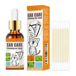 Pet Ear Cleaning Solution Kit (50ml) with 10 Swabs, Gentle Ear Care Drops for Dogs and Cats, Soothing Ear Hygiene Fluid for Wax and Odor Removal, Pet Ear Cleaning Set