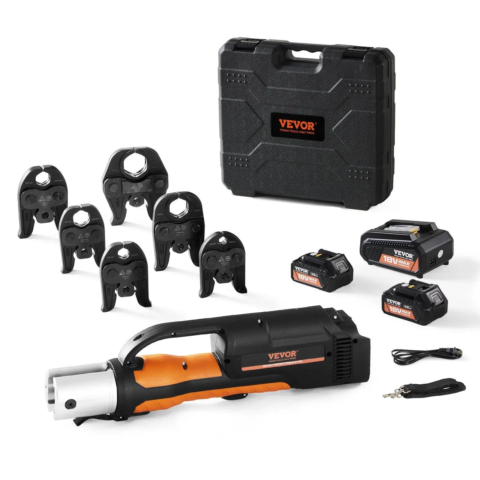 【Summerfinds】VEVOR 18V Electric Pipe Crimping Tool, 32KN Brushless Motor Crimper with 2.13 inches LED Display Screen, 2pcs 4Ah Lithium Ion Battery, 6 Jaws, 360° Rotation, for 1/2"-2" Copper/Stainless Pipes, Compatible with ProPress, 2Pcs 4Ah Battery