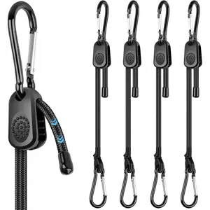 Adjustable Bungee Cords with Hooks 12 Inch, 4 count Adjust from 7" to 12" Carabiner Bungee Cords Heavy Duty Outdoor for Camping, Cargo, ,Tarps, Tents, , Luggage, ,etc