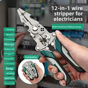 Multi-Functional Wire Stripper Electrician Wire Cutter Wire Connector Wire Stripper Crimper Handheld Foldable Wire Stripper