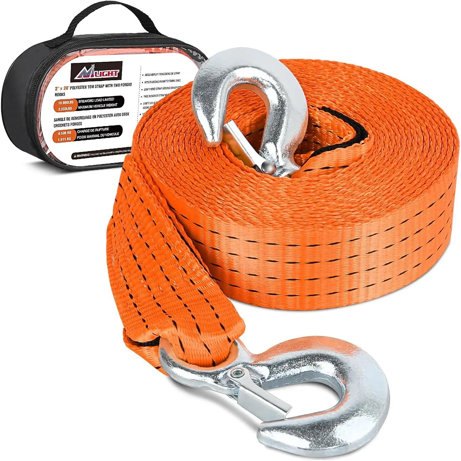 Nilight Heavy-Duty Load Bearing Recovery Towing Strap with Safety Hooks & Protective Sleeve, 2x20 ft, 10,000lbs Max Capacity, 3,333lbs Normal Load, All Seasons Automotive Accessory for Trucks, Jeeps