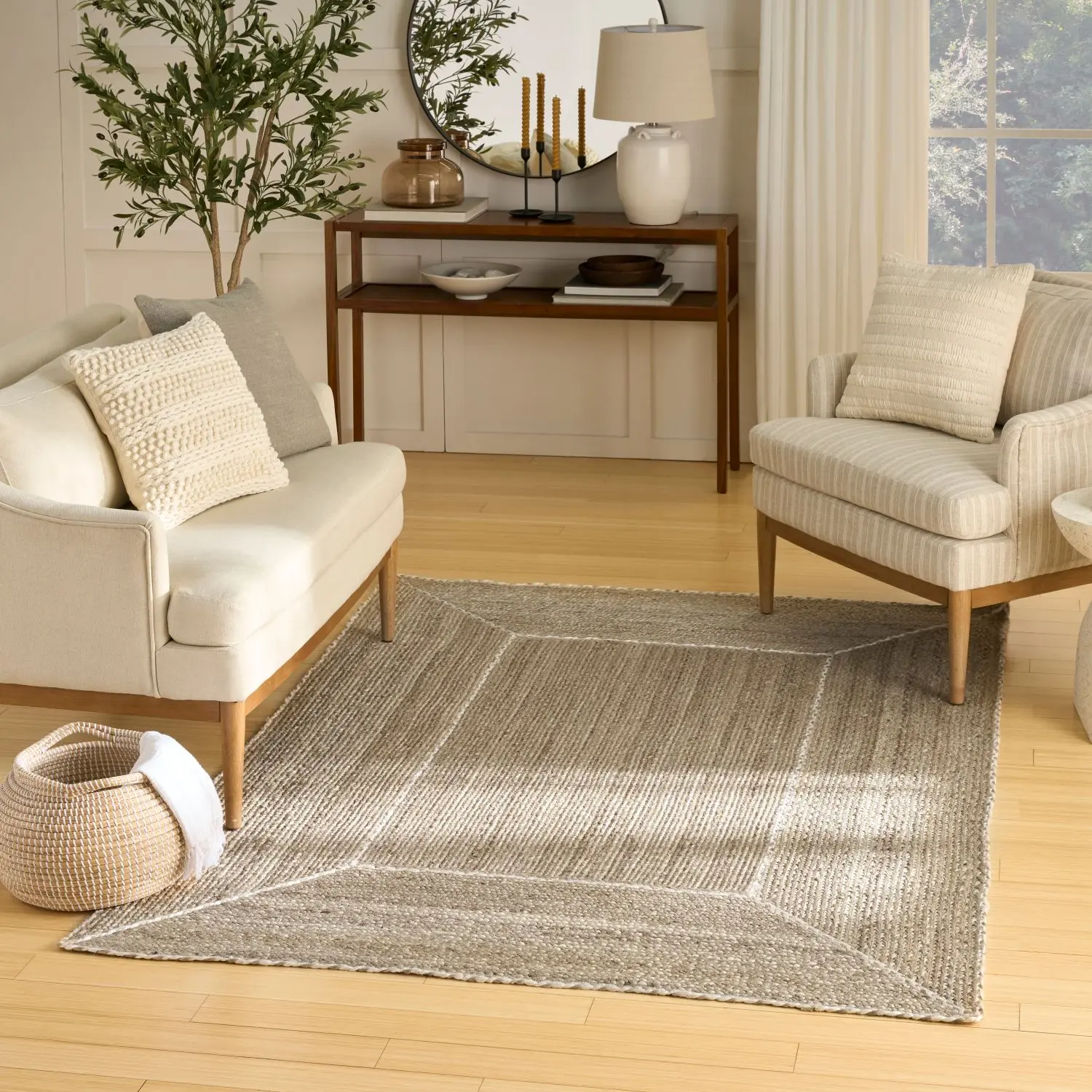 Nourison Terrazzo Braided Jute Rug - 100% Natural Jute, Durable Flatweave, Bordered Design, Farmhouse Indoor Use Decorative Area Rug, 100% Jute