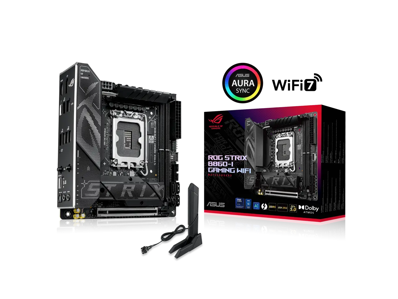 ASUS ROG STRIX B860-I GAMING WIFI B860 LGA 1851 mITX Mini-ITX motherboard, Intel Core Ultra Series 2 Ready, Advanced AI ready, 10+1+2+1 stage, DDR5, 2.5G LAN, WiFi7, M.2, Thunderbolt 4, USB Type-C