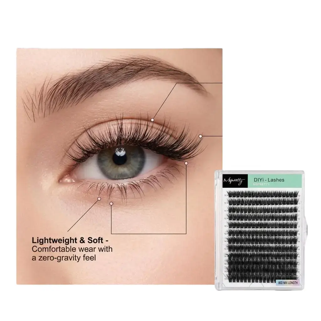 mispreetty 80D DIY Volume Eyelash Extensions, Fluffy Lash Clusters for Cat Eye Look, CC Curl 0.07mm, 10-18mm Mixed Tray, Waterproof False Eyelashes, Diy Volume Eyelashes, False Eyelashes & Adhesives