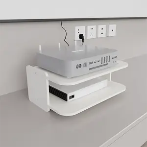 WiFi router floating shelf white wall-mounted TV stand 30 x 20 x 15 cm set top box stand hole-free gaming rack for living room bedroom