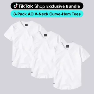 Cuts | Men's AO Fitted V-Neck T-Shirt 3-Pack | Polyester Cotton Blend with Curve Hem | Anti-Pilling Wrinkle Resistant Stretch