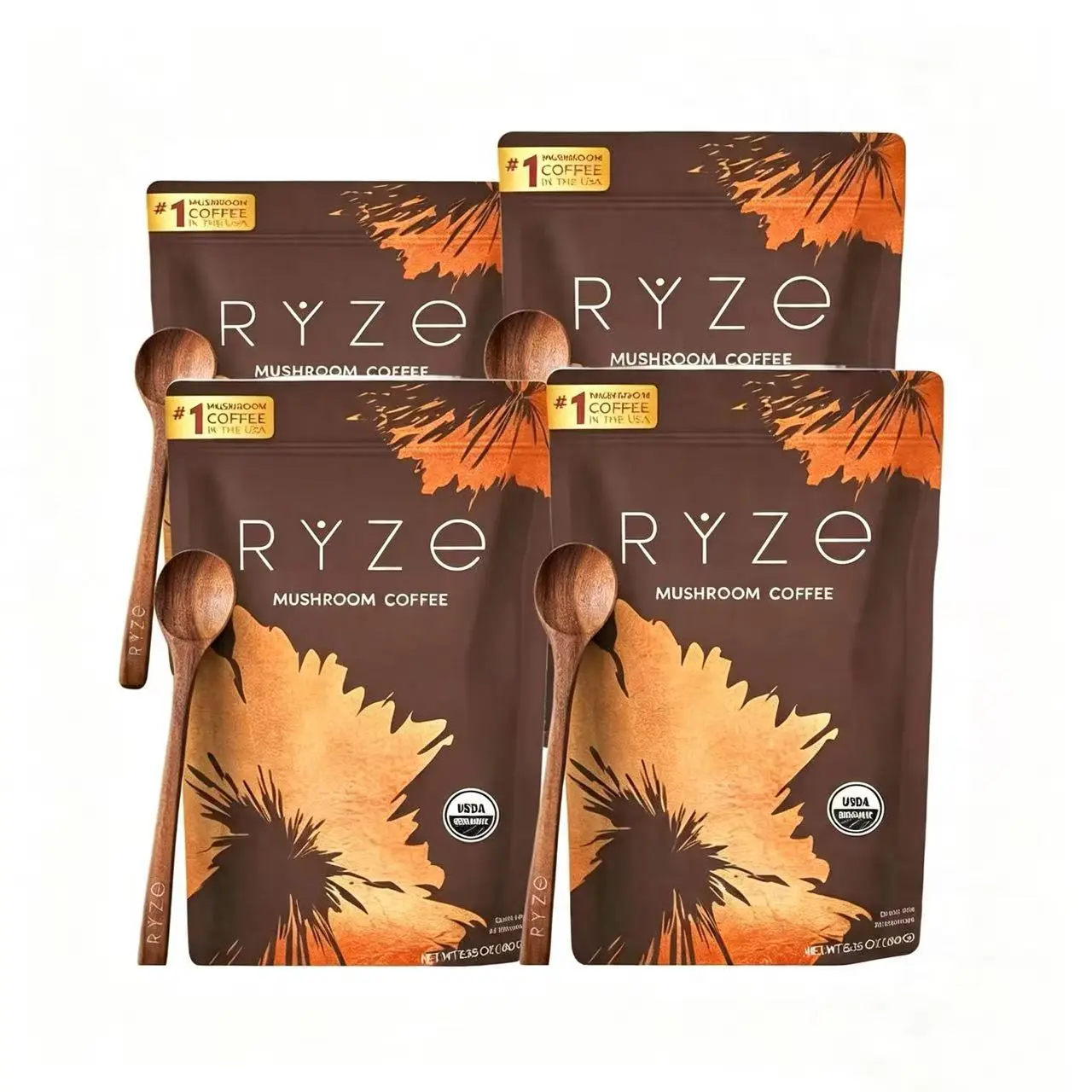 X2 RYZE SUPERFOODS Mushroom Coffee USDA Organic with 6 Adaptogenic Mushrooms and MCT Oil, USA Grown Instant Coffee for Better Energy, Focus, Digestion, Immunity with Lions Mane & Turkey Tail (30 servings)