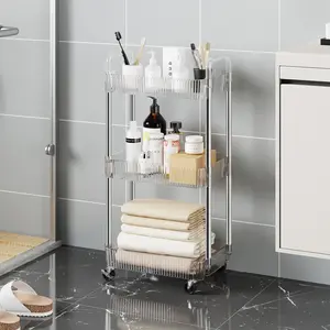 UDEAR 3 Tier Utility Cart with Handle and Wheels, Multi-functional Metal Organizer Cart for Kitchen, Office, Bathroom, Laundry Room