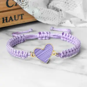 Hand Woven Heart Pendant Bracelet Purple Black Rope Yoga Braided Thread Bangles Jewelry Gifts Lucky Couple Pulsera For Women Men