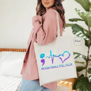 Broken Pencils Still Color Tote Bag, Semicolon Tote Bag, Suicide Prevention Bag, Mental Health Tote Bag, Canvas Tote Bag, Therapy Gift #582