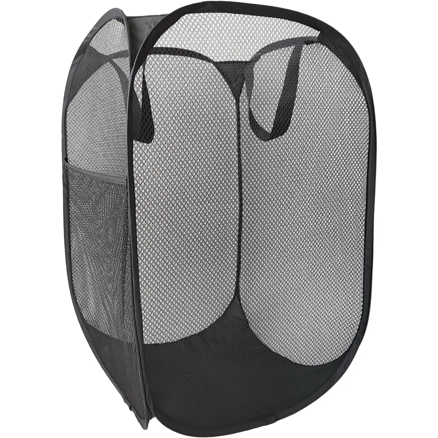The upgraded pop-up laundry basket features a breathable side pocket mesh design, making it ideal for rooms, apartments, dormitories, travel, business trips, and children's storag(1, Black)