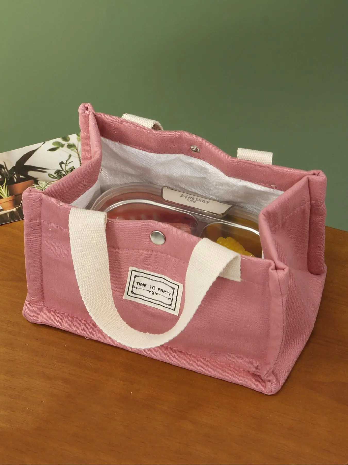 Casual Matching Letter Patch Lunch Bag, Durable Lunch Bag, Large Capacity Picnic Bag, Portable Lunch Bag with Handle, Thermal Lunch Bag, Lunch Box Bag