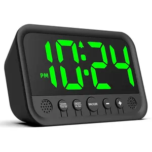 Small LED Digital Clock for Bedroom, Loud  Clock for Heavy Sleepers Adults, Teens | Plug-In Electric Desk Clock | Simple Bedside Nightstand Clock with Adjustable Volume/Brightness/Snooze - Green