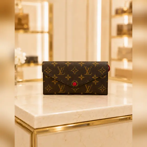 Pre-owned Louis Vuitton fance Clutches & Wristlets Sarah Monogram Canvas Long Wallet Brown Red LA23146754