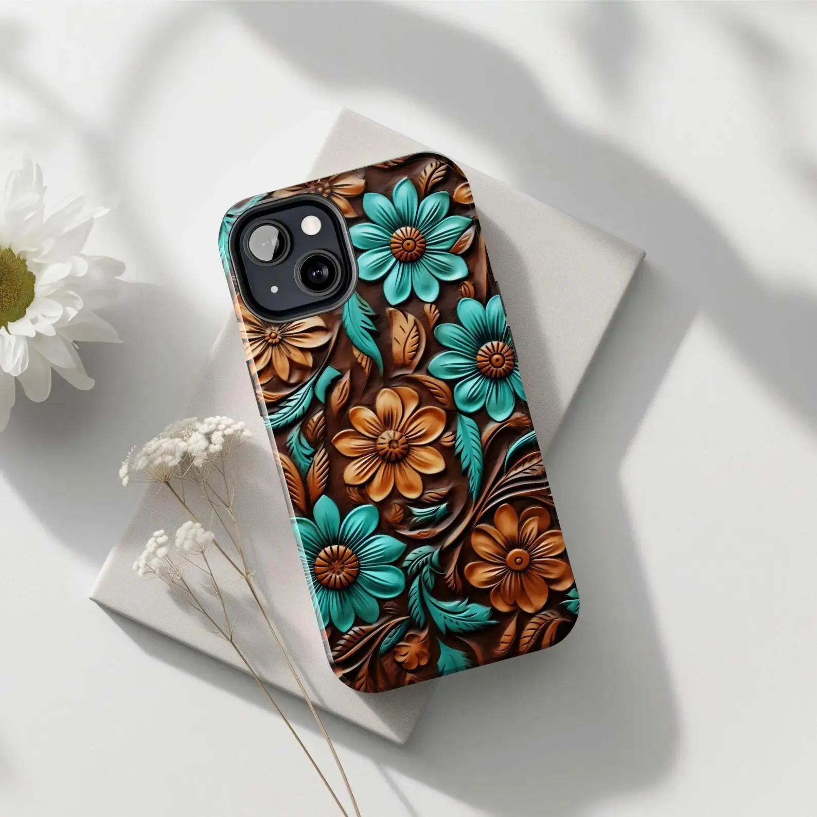 Tooled Leather Floral Phone Case Western Cowgirl Turquoise 3D Effect Cover for IP Phone 17 16 15 14 13 12 11 Pro Max Plus Mini X XR XS Tooled Leather Floral Phone Case Western Cowgirl Turquoise 3D Effect Cover for IP Phone 17 16 15 14 13 12 11 Pro Max Plus Mini X XR XS