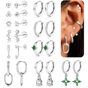 LOYALLOOK 11Pairs Gold Hoop Earrings for Women-Hypoallergenic Surgical Steel Earrings 14K Gold Plated Cartilage Earring Sets for Multiple Piercing Trendy Earring Stacks Flat Back Stud Hoops