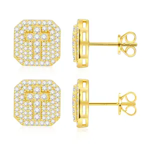 【##E523】UCCIYO Square Cross Stud Earrings Synthetic Moissanite Earrings Women's Style 925 Sterling Silver Studs Men's Hip-Hop Jewelry Perfect for Birthdays, Halloween Gifts, Wedding Sets for Both Genders
