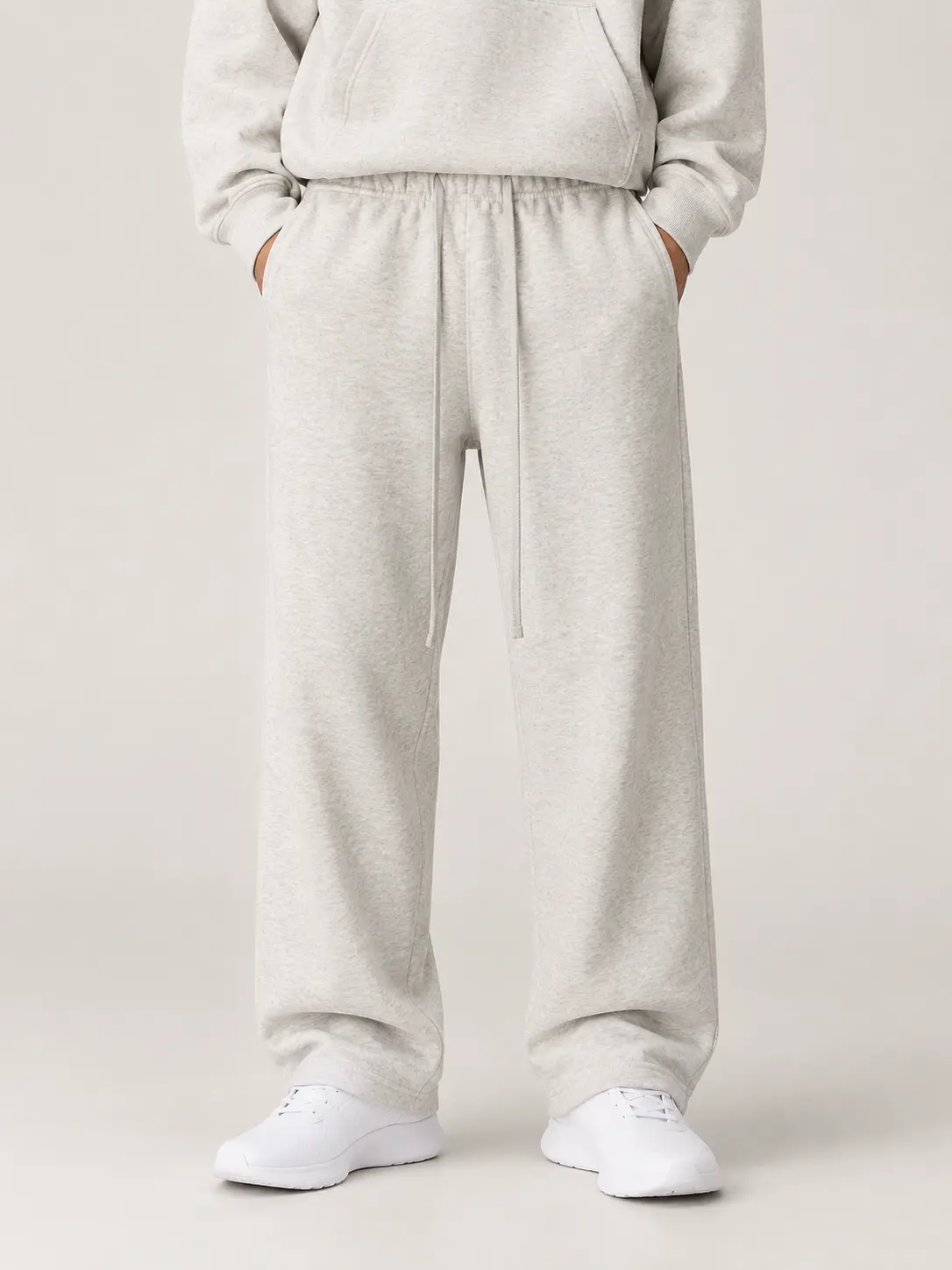 Men's Casual Trousers in Soft Fleece, Uncuffed Straight Leg Athletic Lounge Pants with a Drawstring Waist, Poly-Cotton, All Seasons, Uncuffed Legs