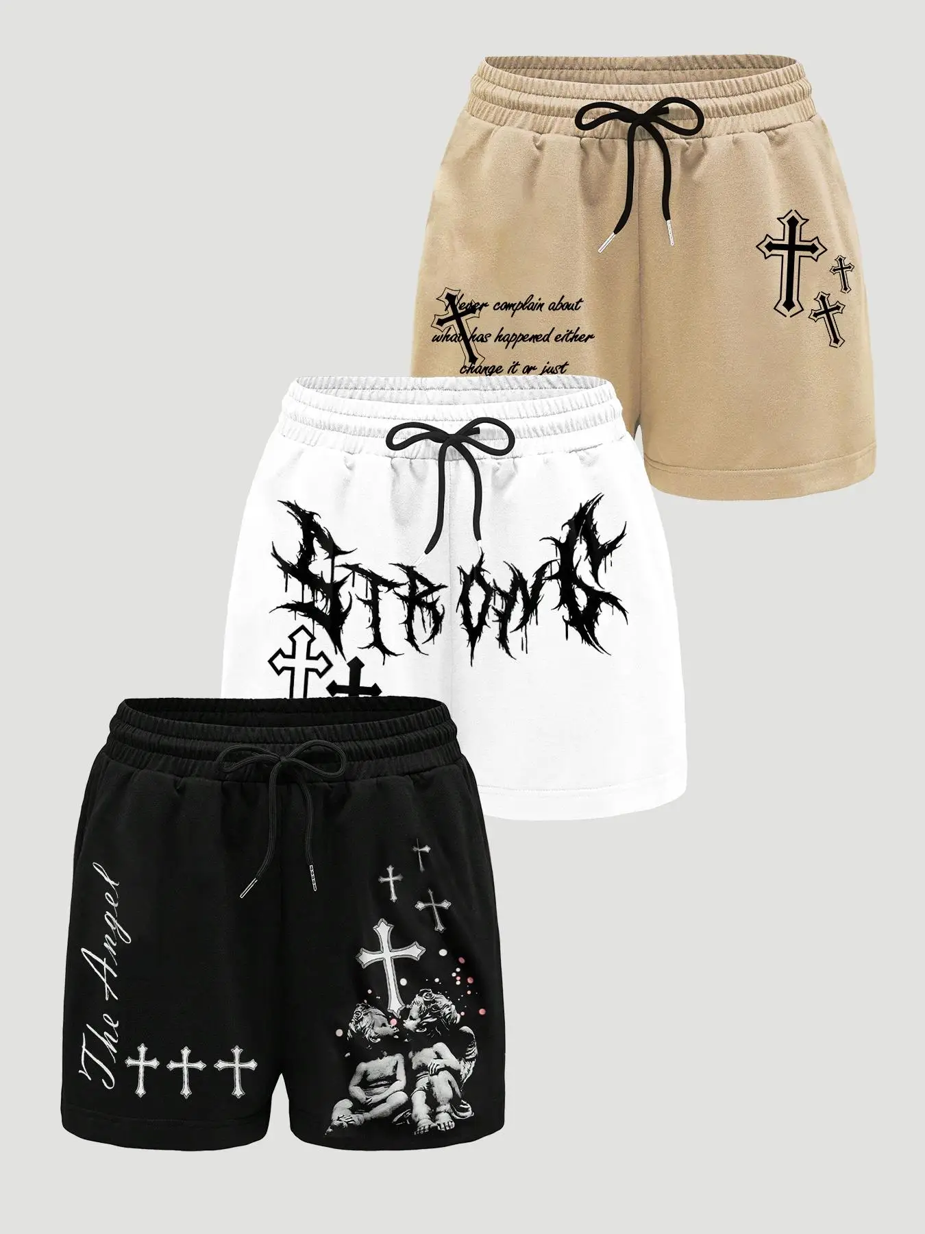 Men's Cross Graphic Print Pocket Drawstring Waist Shorts, Regular Fit Casual Comfy Shorts, Men's Summer Bottoms for Daily Wear