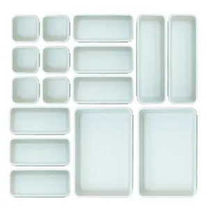 16-Piece Plastic Drawer Organizers Set - 4 Sizes Versatile Storage Bins for Bathroom Kitchen Makeup Office Supplies Lightweight Sturdy Bakeware