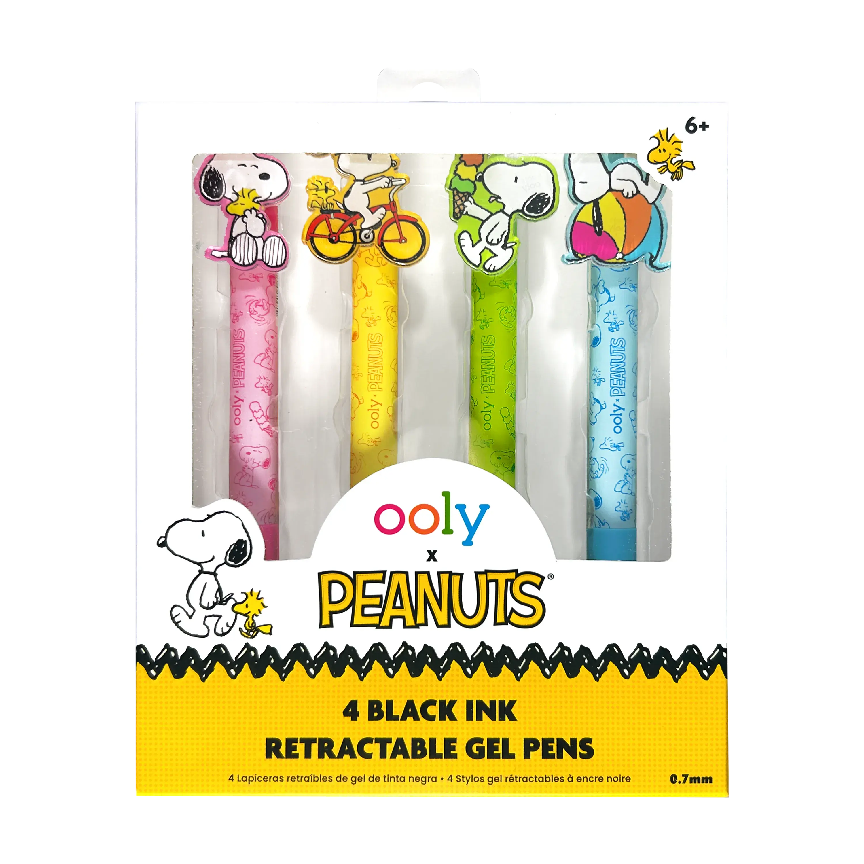 OOLY x Peanuts Black Ink Retractable Gel Pens - Snoopy & Woodstock, Back to School Haul Collectibles for Kids, Cute Cartoon Style Cartoon Pens & Refills Set of 4