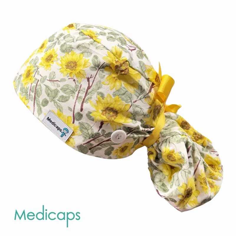 Satin Lined Scrubcap (Yellow Sun Flower Print)