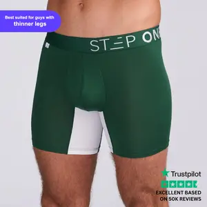Step One Men's Trunk - Green & White, Anti-Chafe, Breathable Bamboo Fabric, UltraGlyde Panels, Hidden Elastic Pouch, Premium Underwear, Athletic Daily wear