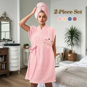 New Fashion Durable Lightweight Bathrobe with Drawstring, Adjustable, Quick-Dry Absorbent Towel Robe, No Shedding, Soft Comfortable Adult Bathrobe for Daily Use, Loungewear, Dressing Gown