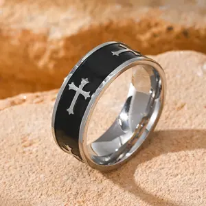 Unisex Punk Style Ornate Cross Moissanite Ring Band - Stainless Steel, Crucifix Motif, Cross Design, Sizes 8-12, Daily Leisure & Thanksgiving Fashion Accessory, Cross Design Rings,summerwins