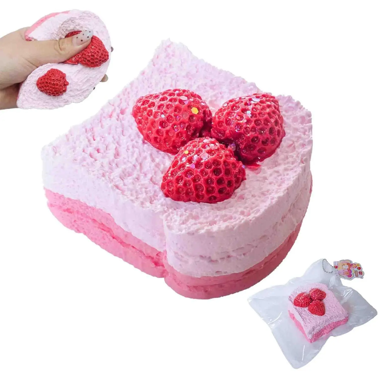 Kawaii Pink Strawberry Taba Slow-Rising Silicone Squishy Toy - Handmade Premium Fidget Stress Relief Toy with Decorative Strawberries, Gift for Adults (Wenqing Strong), Fidget Stress Relief Toys