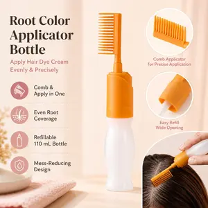 110ml Hair Dye Applicator Bottle with Comb, Refillable Root Touch Up Hair Color Bottle, Squeeze Hair Dye Cream Applicator Comb for Even Root Coverage, Hair Coloring Tool for Home Salon Use, Integrated Dye Comb