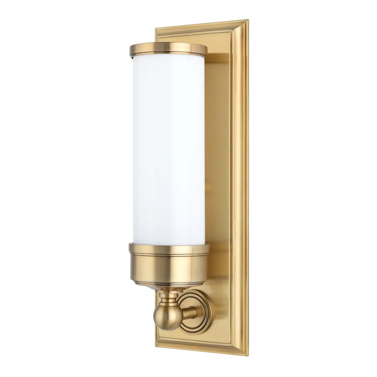 Everett Bath Sconce with Glossy Opal Shade and Aged Brass, Polished Nickel, or Satin Nickel Finish