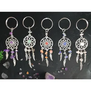 1 Pc Assorted Gemstone Dreamcatcher Keychain, Amethyst, Lapis, Fluorite, Rose Quartz, Carnelian, Handmade Keychain, Metaphysical Jewelry