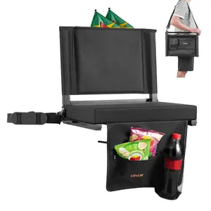 VEVOR Stadium Seat, Portable Bleacher Seat with Armrest, Back Support and Thick Cushion, Bench Chair for Bleacher Includes Shoulder Strap, Hooks, Cup Holder, Black Football Bleachers Seats, 2PCS