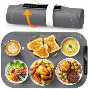 Kismile Food Warming Mat 10s Fast Full-Surface Heating Adjustable Temperature Smart Safety Protection Rollable Portable Versatile for Parties Kitchen Appliances Grey