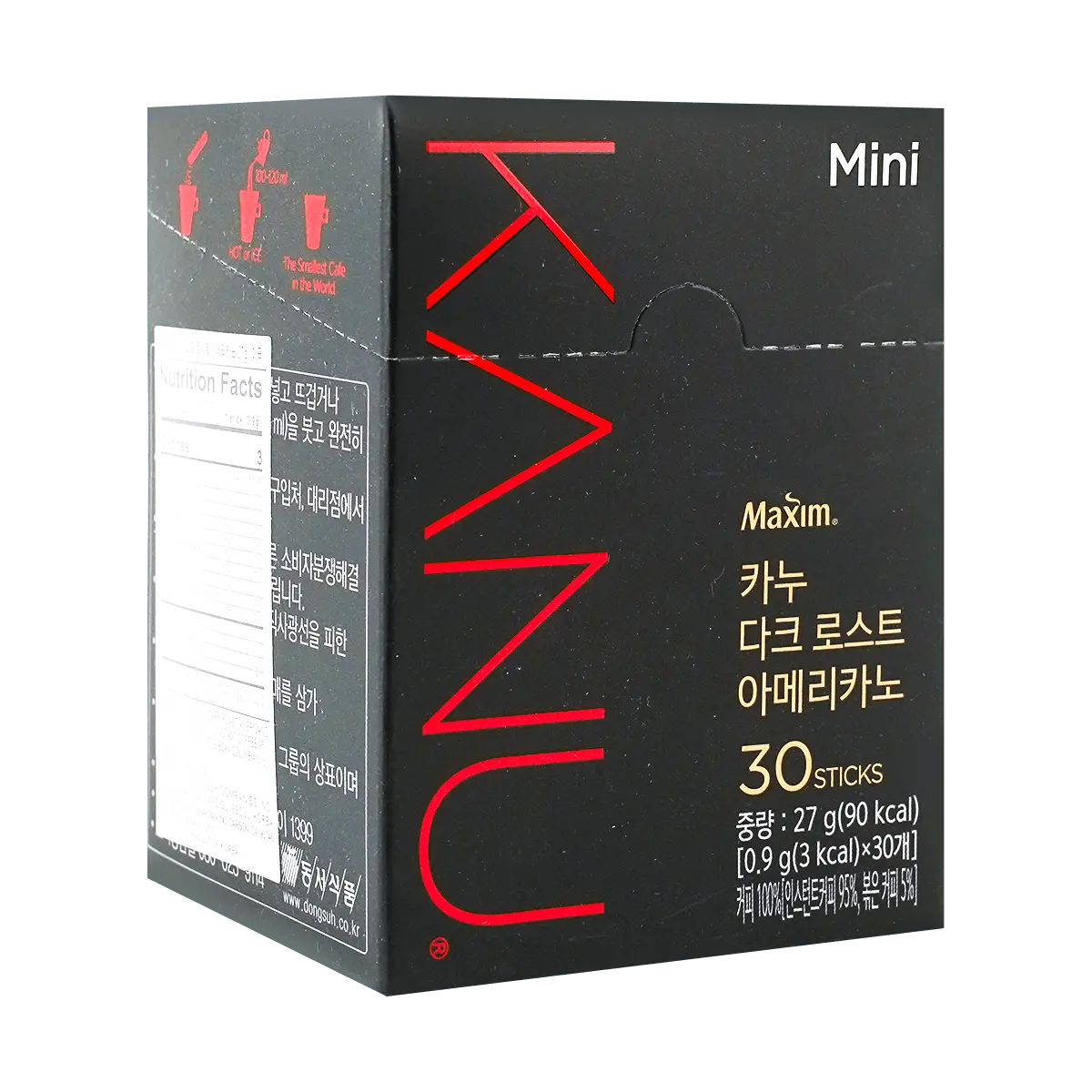 Kanu Americano Coffee - Dark Roast Mini Sticks (0.9g x 30) | Korean Instant Coffee, Gong Yoo & Hospital Playlist Official Product