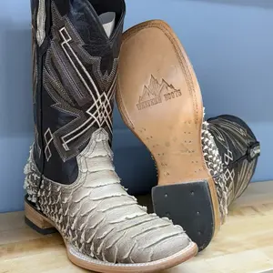 Men's Print Python Square Toe Boot - Color Brown , Comfortable Footwear for Walking