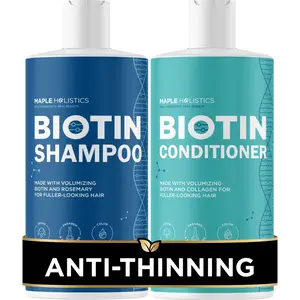 Maple Holistics Biotin Shampoo & Conditioner Set with Rosemary - Volumizing Hair Growth Support for Thinning Hair | Scalp Care & Deep Cleansing for All Hair Types | Sulfate-Free & Silicone-Free Haircare for Thicker Fuller Hair | Vegan 2-Piece Set
