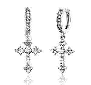 【Party Matching】A pair of dazzling men's dangle cross huggie hoop earrings, perfect for everyday wear and ideal as a gift for friends.