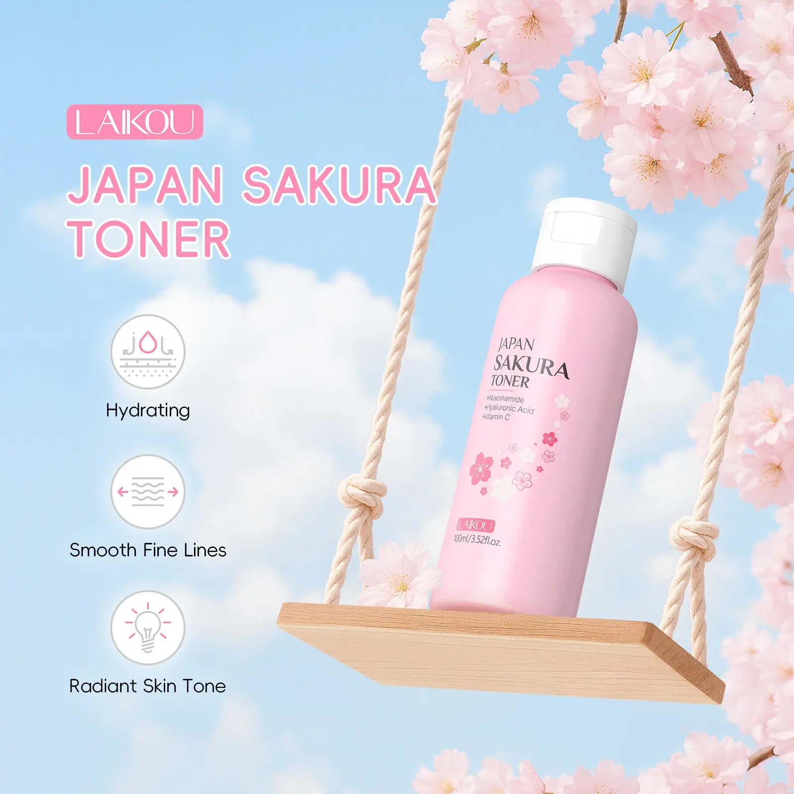 100ML Sakura Hydrating Tonique, Gentle Skincare for All Seasons, Moisturizing, Soothing & Smooth, Improves Roughness & Dullness, Unisex Facial Water, Radiant