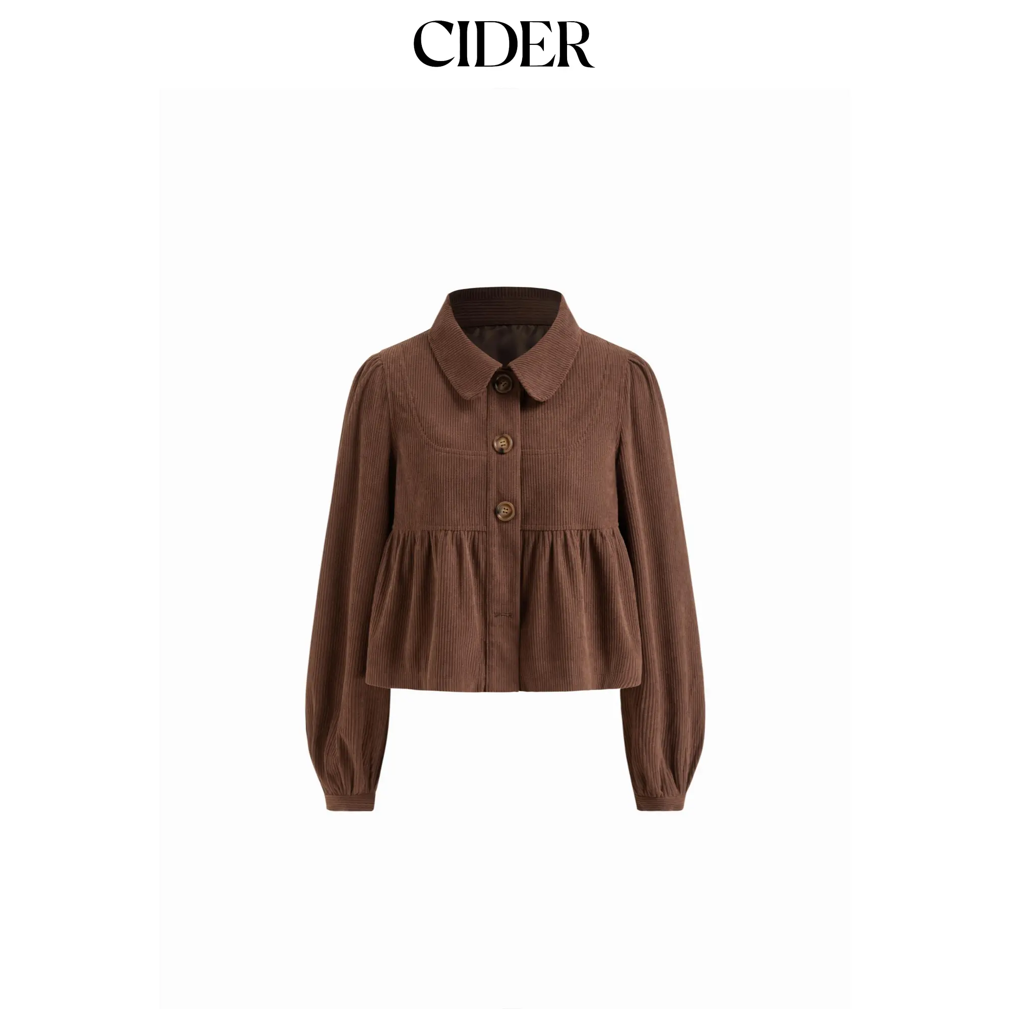 Cider Women's Vintage Corduroy Collar Peplum Jacket - Long Sleeve Front Buttons Casual Outerwear, Coats for Women in 1Xl - 16/18, 2Xl - 20/22, 3xl