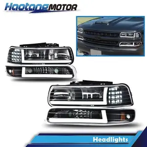 CROSSDESIGN Clear LED DRL Headlights+bumper Lamps Fit For 99-02 Chevy Silverado 00-06 Tahoe