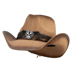 UPF 50+ Natural Straw 3D Sherrif Buckle Cowboy Hat
