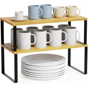 2-Pack Stackable Kitchen Cabinet Shelf Organizers, Decorative Storage Containers Set for Kitchen Organization