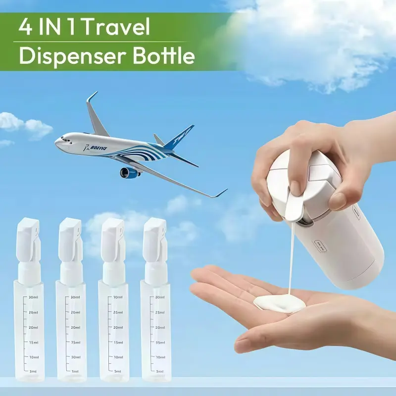 4-in-1 Travel Dispenser Bottle for Toiletries Portable Cosmetic Shampoo Storage Lotion Compact Plastic Container Wholesale Easy Press Smooth Flow  bottle