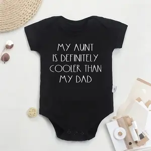 Cotton Youngsters Onesie - "My Aunt is Definitely Cooler Than My Dad" Funny Letter Print, Soft & Comfortable Round Neck Summer Bodysuit