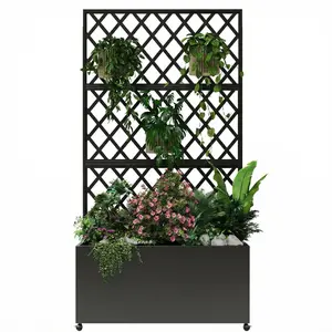 Garvee Galvanized Steel Raised Garden Bed with Trellis and Lockable Wheels, 71" x 46" x 16" Mobile Metal Planter Box Featuring Privacy Screen and Drainage Holes, Ideal for Vegetables and Vines on Patio, Deck, Yard