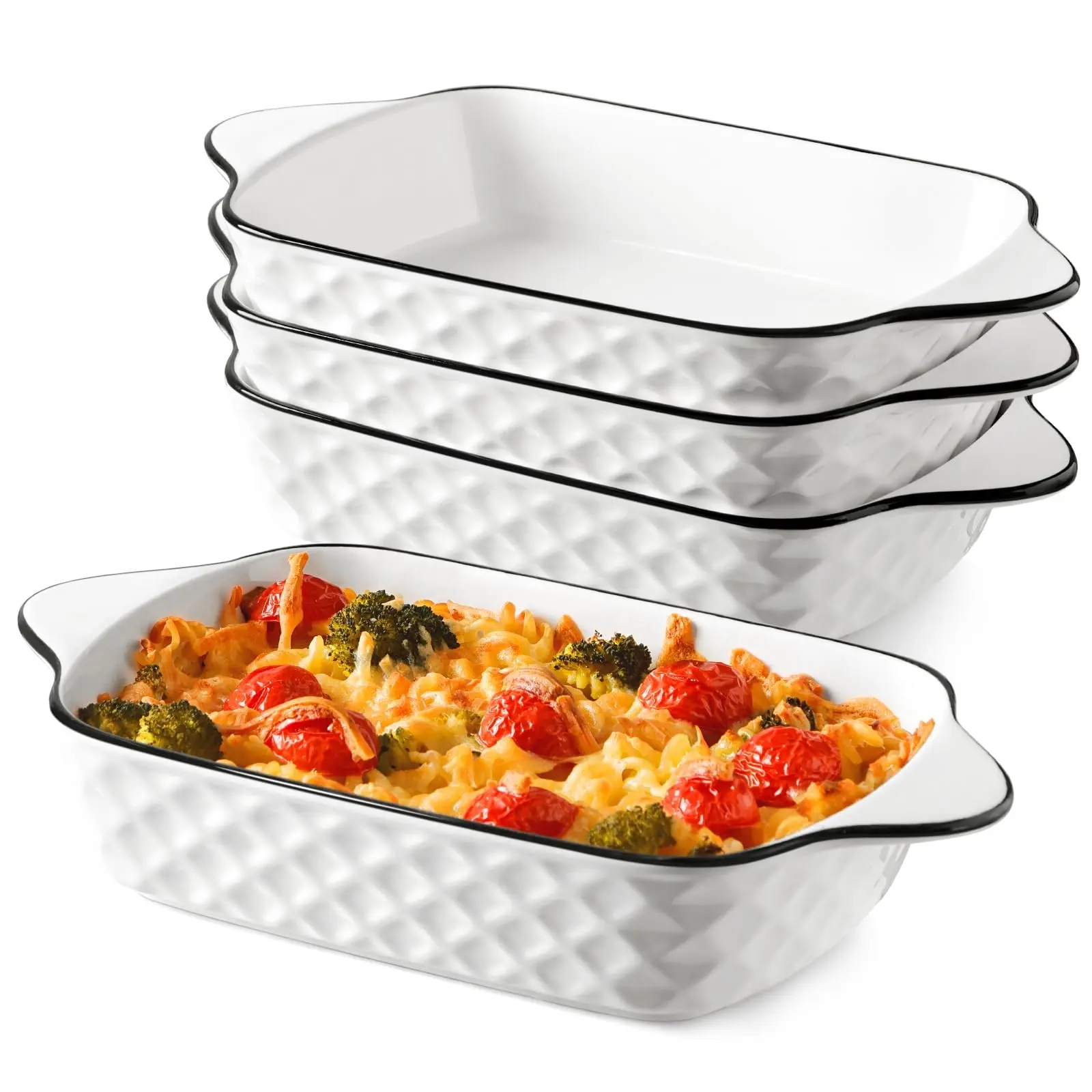 2/3/4-Piece Ceramic Bakeware Set, Kitchenware Bakeware, 34oz Rectangular Baking Dish with Handles & Diamond Pattern, Oven & Microwave Safe, Ideal for Casserole, Cooking, Baking & Daily Use, Christmas Gift & Home Essential, Baking Essentials