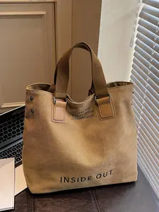 Vintage Distressed Tote Bag, Large Capacity Women's Commuter Shoulder Bag, Simple Letter Decoration, Daily Outing Needs